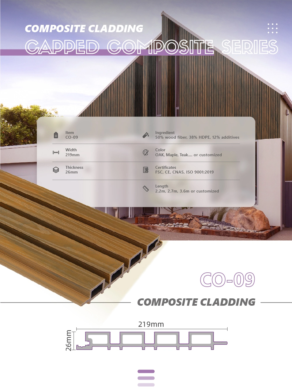 Easy Installing Fiber Cement Replacement Grey WPC Wood Wall Cladding