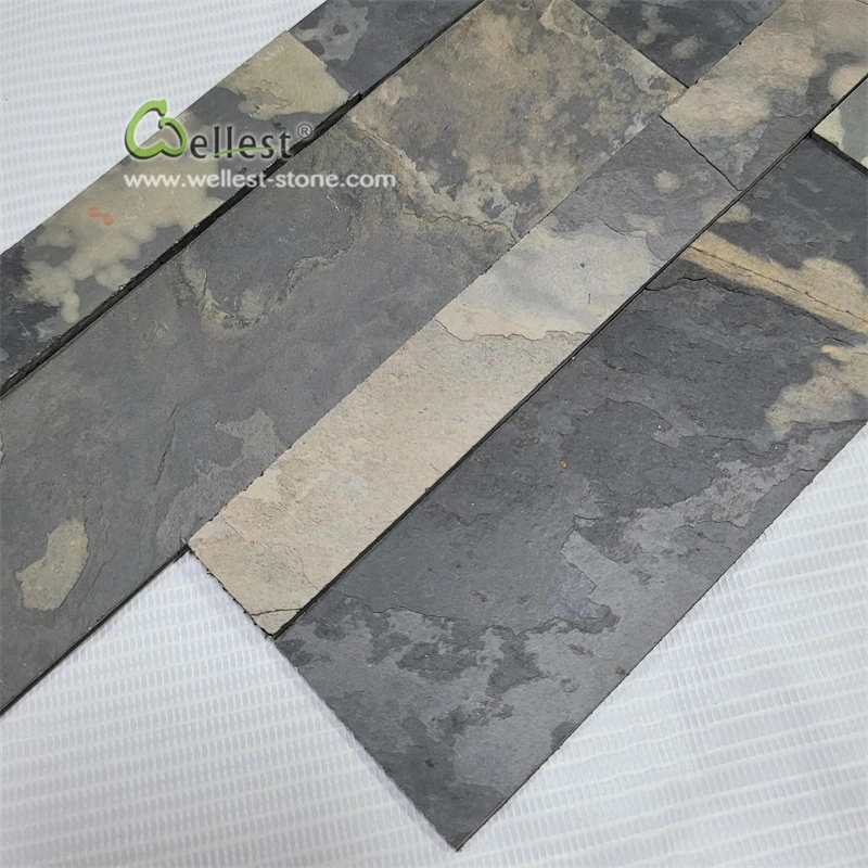 DIY Ledge Stone Culture Stone Medley Peel and Stick Black Slate Stone Overlay Kitchen Backsplash